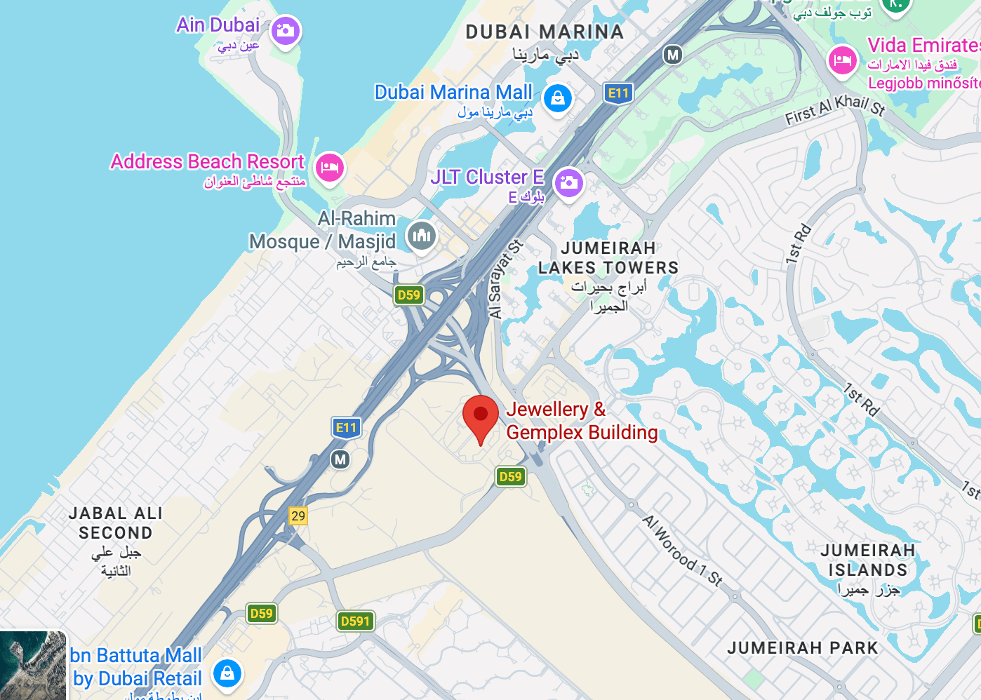 Az 1B Telecom dubai irodájának helye a Jewellery & Gemplex épületnél