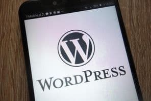 WordPress logó egy modern okostelefonon.