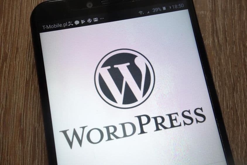 WordPress logó egy modern okostelefonon.