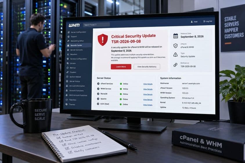 Felkészülés a kritikus cPanel TSR-2026-09-08 biztonsági frissítésre
